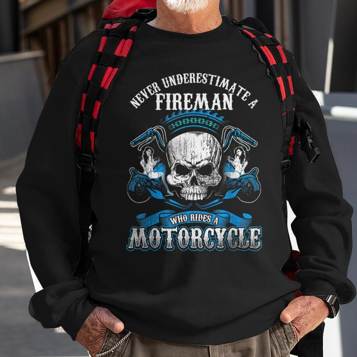 Fireman Biker Never Underestimate Motorcycle Skull Sweatshirt Gifts for Old Men
