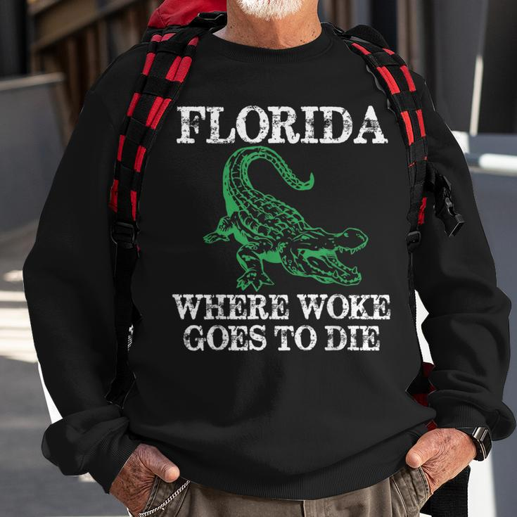 Florida Is Where Woke Goes To Die Crocodile Alligator Sweatshirt Gifts for Old Men
