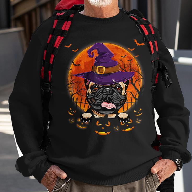French Bulldog Witch Halloween Pumpkin Scary Costume Sweatshirt Gifts for Old Men