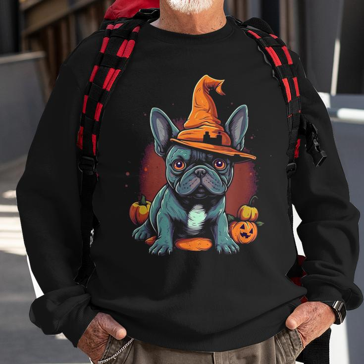 French Bulldog Witch Hat Halloween Costume Dog Lover Puppy Sweatshirt Gifts for Old Men
