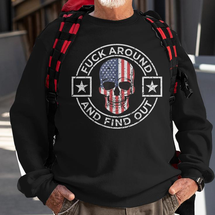 Fuck Around And Find Out Patriotic Distressed Skull Design Sweatshirt Gifts for Old Men