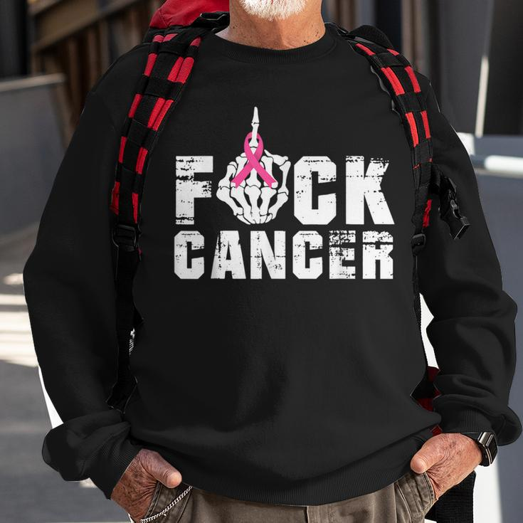 Fuck Cancer Skeleton Middle Breast Cancer Warrior Octocber Sweatshirt Gifts for Old Men