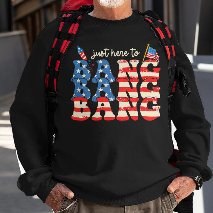 Funny 4Th Of July Fireworks Just Here To Bang American Flag 2 Sweatshirt Gifts for Old Men