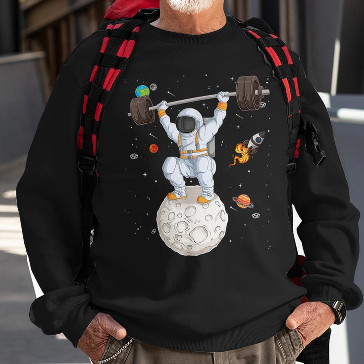 Funny Astronaut Space Weightlifting Fitness Gym Workout Men Sweatshirt Gifts for Old Men