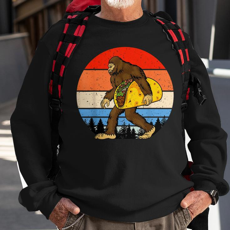 Bigfoot Holding Taco Taco Taco Lover Bigfoot Sweatshirt Gifts for Old Men