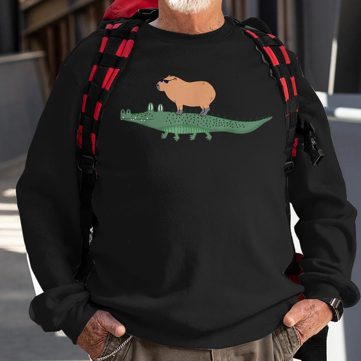 Funny Capybara Riding On A Crocodile Sweatshirt Gifts for Old Men