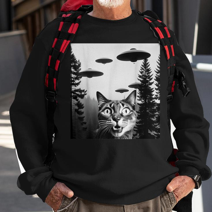Cats With Alien Ufo Spaceship Cat Lovers Sweatshirt Gifts for Old Men