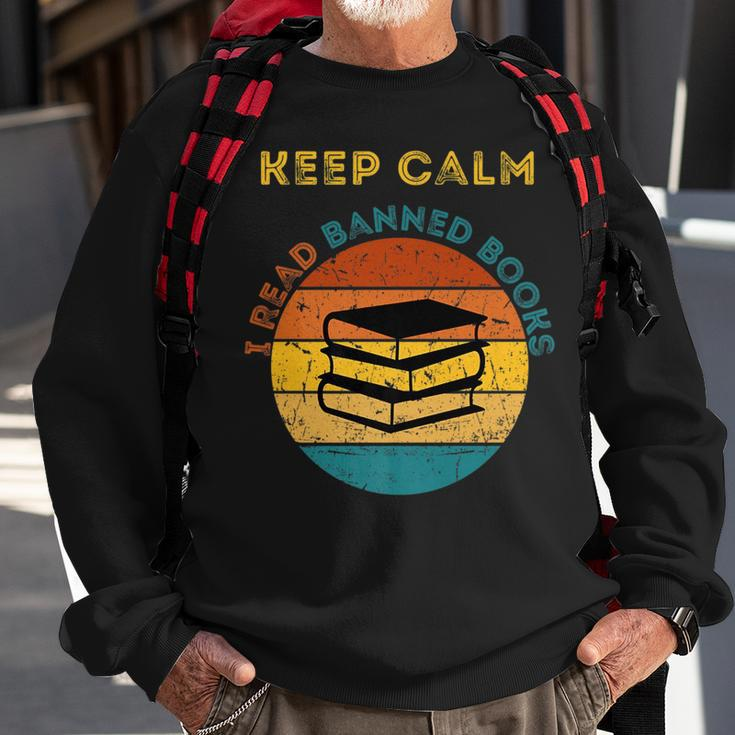Funny Keep Calm I Read Banned Books Book Lovers Sweatshirt Gifts for Old Men