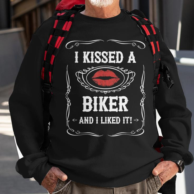 Funny Motorcycle I Kissed A Biker And I Liked It Sweatshirt Gifts for Old Men