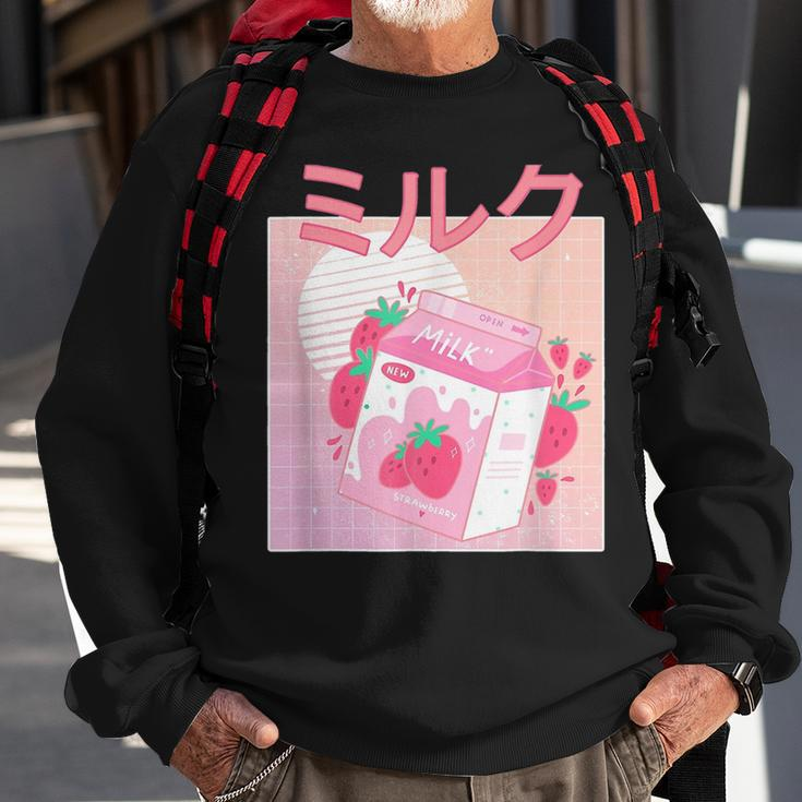 Funny Retro 90S Japanese Kawaii Strawberry Milk Shake Carton 90S Vintage Designs Funny Gifts Sweatshirt Gifts for Old Men