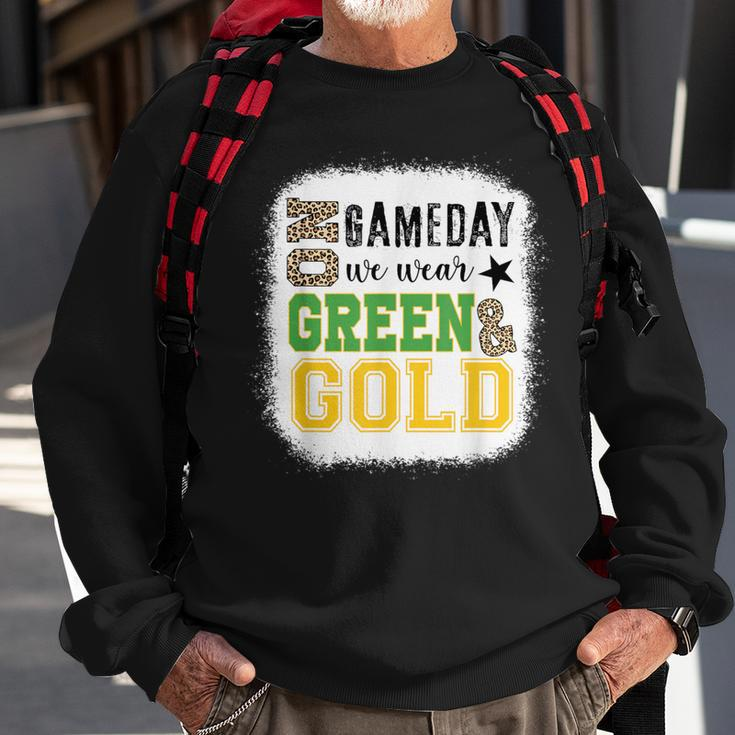 On Gameday Football We Wear Green And Gold Leopard Print Sweatshirt Gifts for Old Men