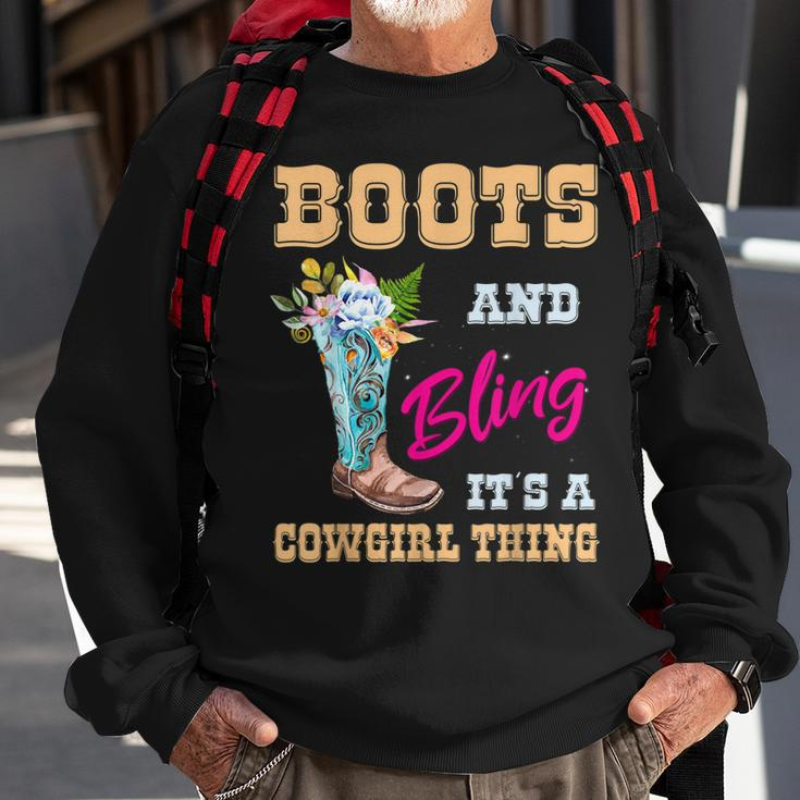 Girls Boots Bling Its A Cowgirl Thing Cute Cowgirl W Flower Sweatshirt Gifts for Old Men