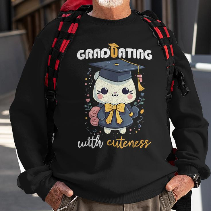Graduating With Cuteness Kawaii Cat Graduation 2023 Sweatshirt Gifts for Old Men