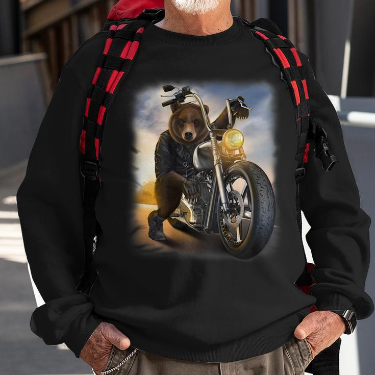 Grizzly Bear Riding Chopper Motorcycle Sweatshirt Gifts for Old Men