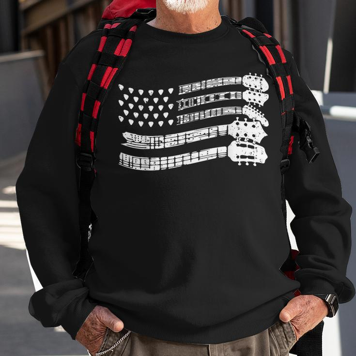 Guitar Lover Rock Music Musician Us Flag Guitar Player Sweatshirt Gifts for Old Men