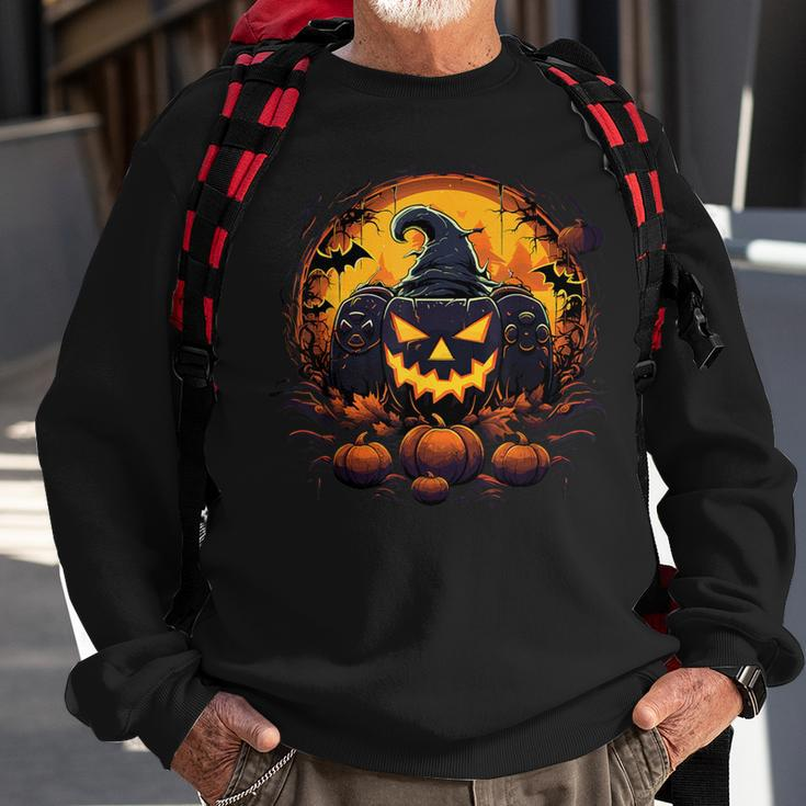 Halloween Scary Gaming Jack O Lantern Pumpkin Face Gamer Sweatshirt Gifts for Old Men