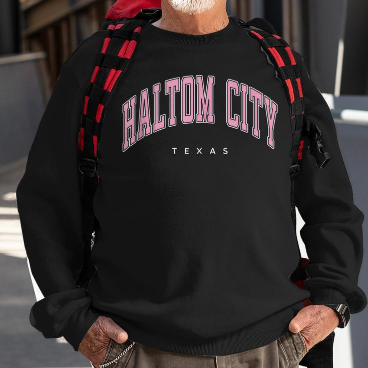 Haltom City Texas Tx Varsity Style Pink Text Sweatshirt Gifts for Old Men