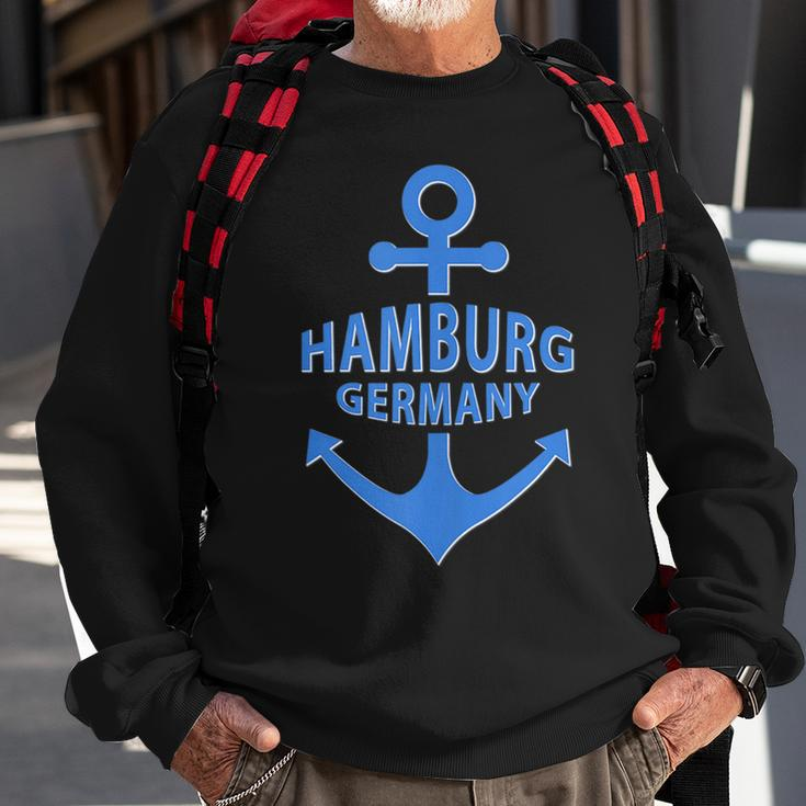 Hamburg Germany Port City Blue Anchor Design Sweatshirt Gifts for Old Men