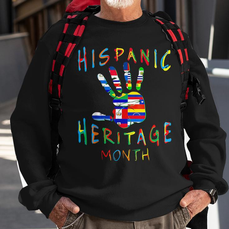 Hand National Hispanic Heritage Month All Countries Flag Sweatshirt Gifts for Old Men