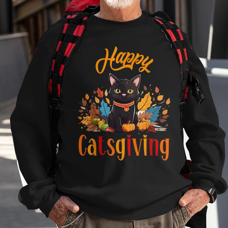 Happy Catsgiving Cute Black Cat Kitten Lover Thanksgiving Sweatshirt Gifts for Old Men