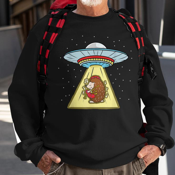 Hedgehog Playing Bagpipe Ufo Abduction Sweatshirt Gifts for Old Men