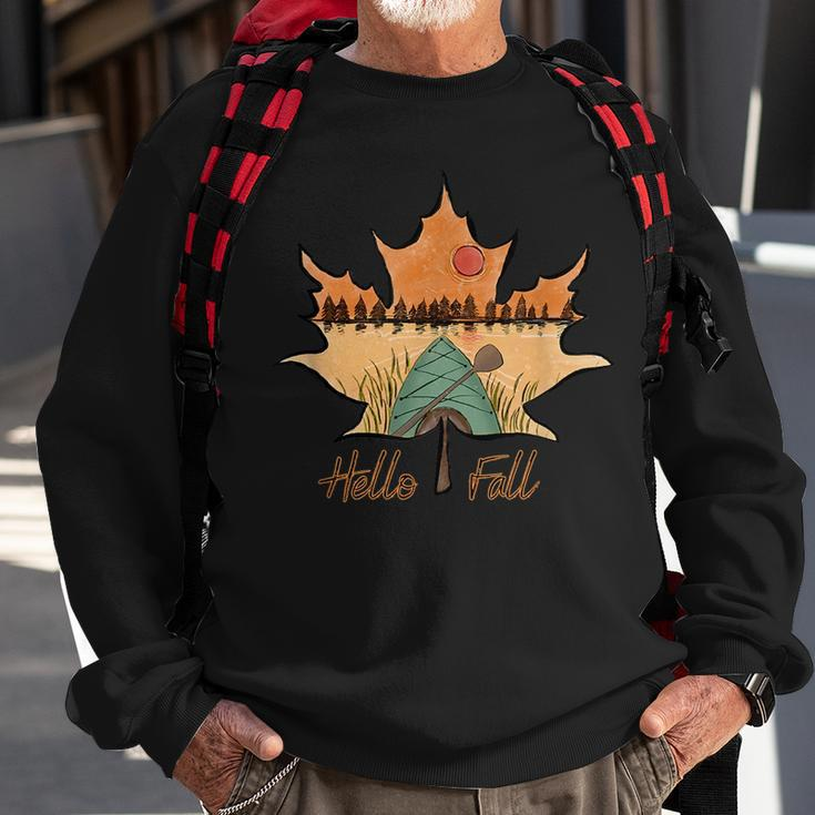 Hello Fall Scene Canoe Trees Autumn Peaceful Sweatshirt Gifts for Old Men