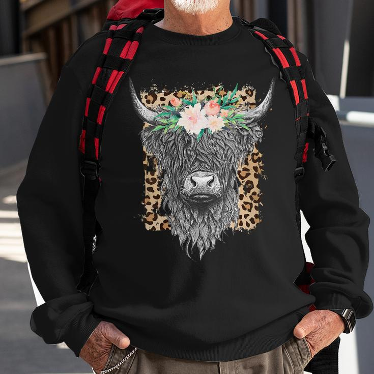 Highland Castle Leopard Flower Cow Western Cowhide Cowgirl Gift For Womens Sweatshirt Gifts for Old Men