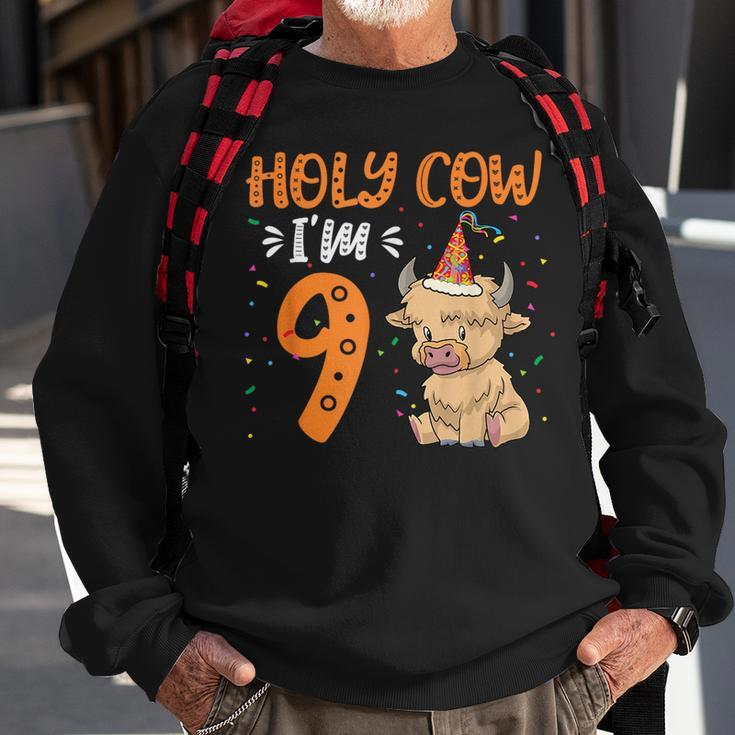 Holy Cow Im 9 Scottish Highland Cow Print 9Th Birthday Girl Sweatshirt Gifts for Old Men