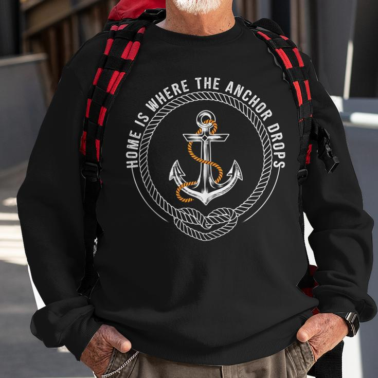Home Is Where The Anchor Drops Weekend Boating Fishing Sweatshirt Gifts for Old Men