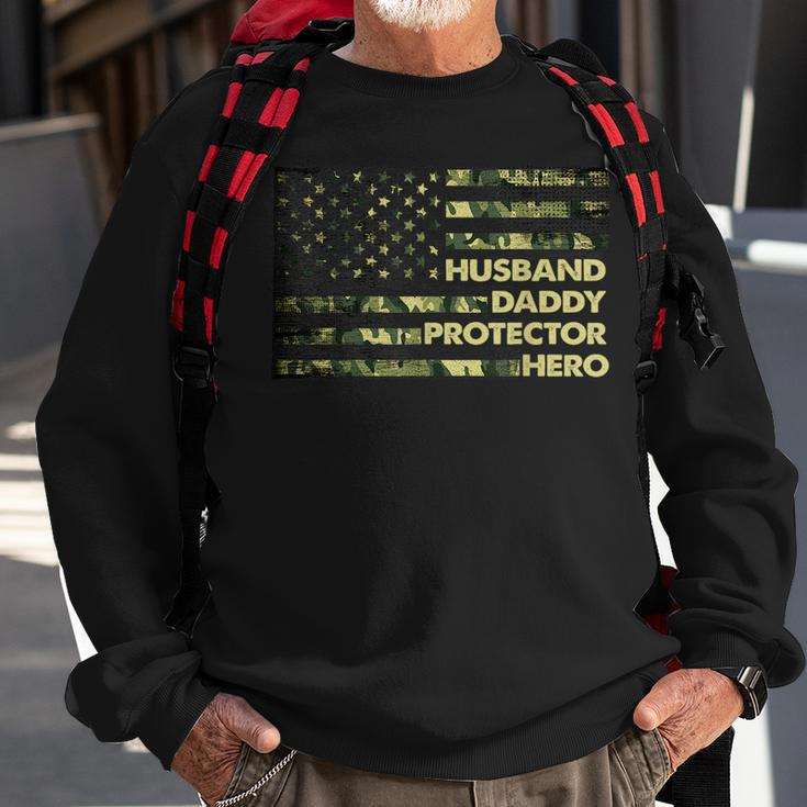 Husband Daddy Protector Hero For Men Camo Us Flag Sweatshirt Gifts for Old Men