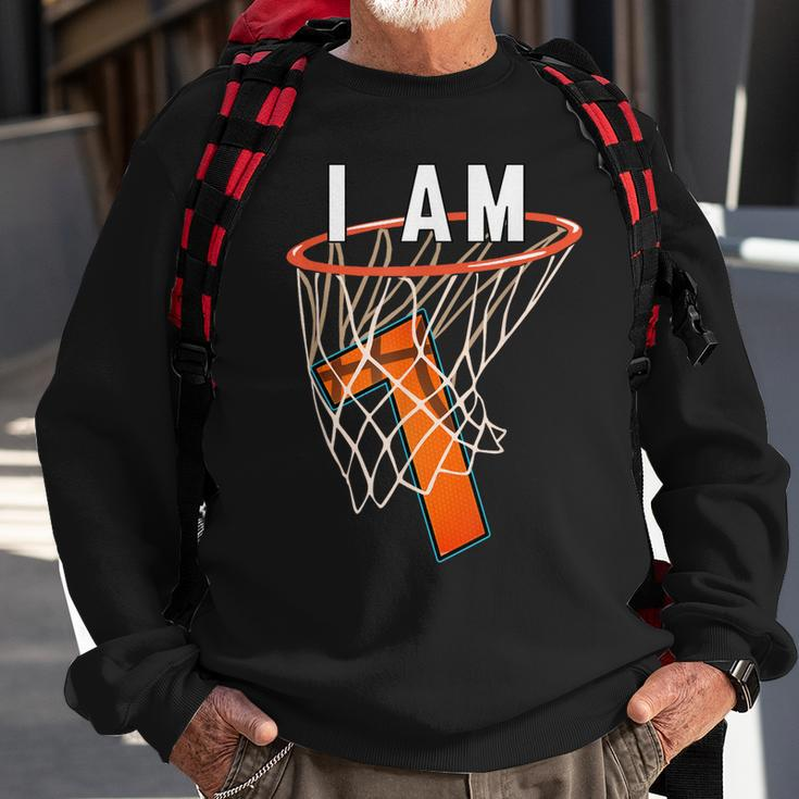 I Am 7 Basketball Themed 7Th Birthday Party Celebration Sweatshirt Gifts for Old Men