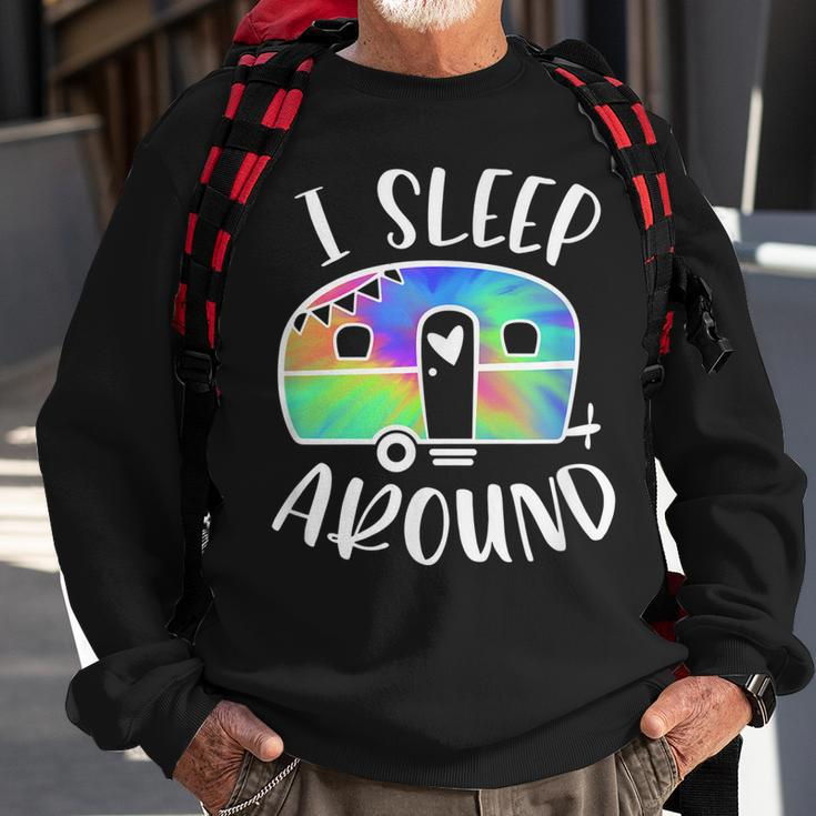 I Sleep Around Funny Tiedye Camper Camping Adventure Sweatshirt Gifts for Old Men