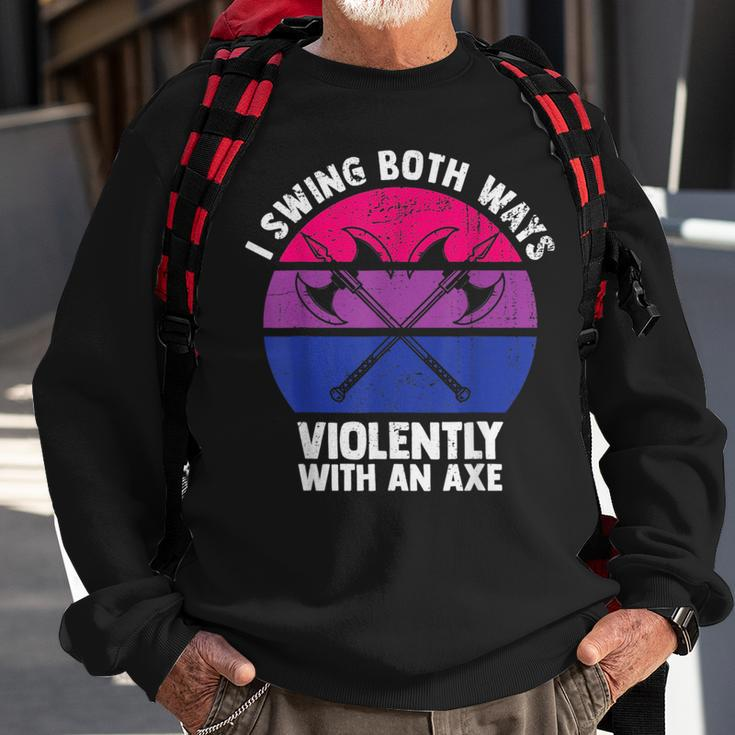 I Swing Both Ways With An Axe Bisexual Lgbt Pride Retro Sweatshirt Gifts for Old Men