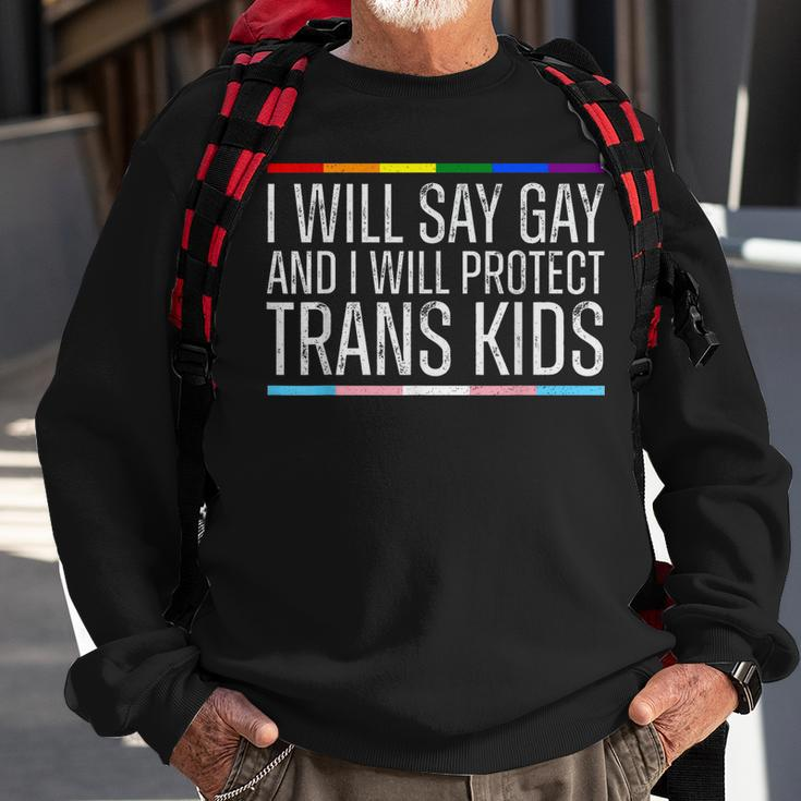 I Will Say Gay And I Will Protect Trans Kids Lgbtq Vintage Sweatshirt Gifts for Old Men
