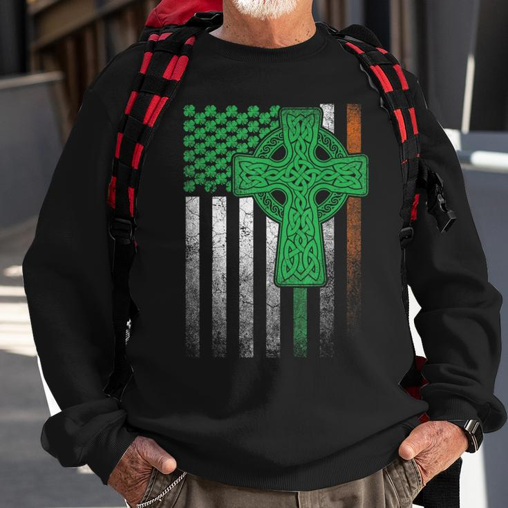 Irish American Flag Ireland Flag St Patricks Day Cross Sweatshirt Gifts for Old Men