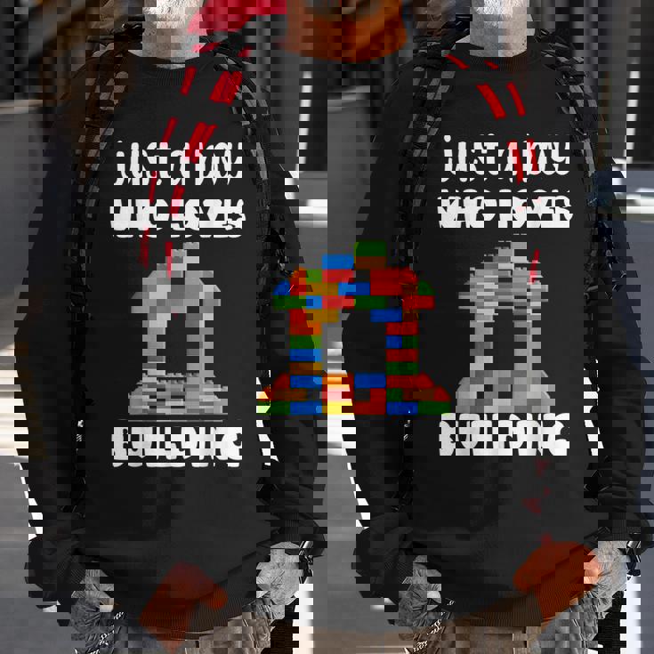 Just A Boy Who Loves Building Blocks Master Builder Sweatshirt Gifts for Old Men
