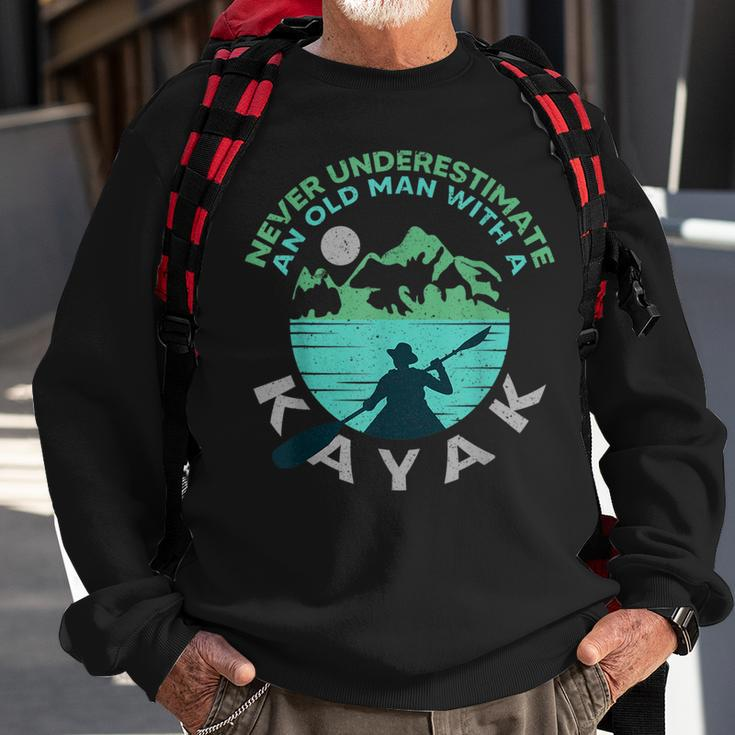 Kayaking Dad Never Underestimate An Old Man With A Kayak Sweatshirt Gifts for Old Men