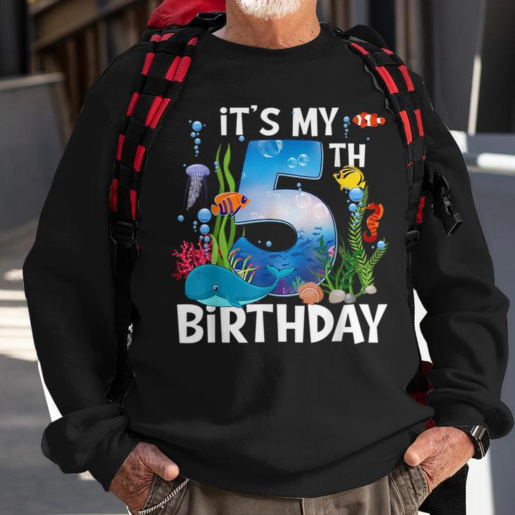 Kids 5 Year Old Ocean Life Whale Dolphin Shark 5Th Birthday Sweatshirt Gifts for Old Men