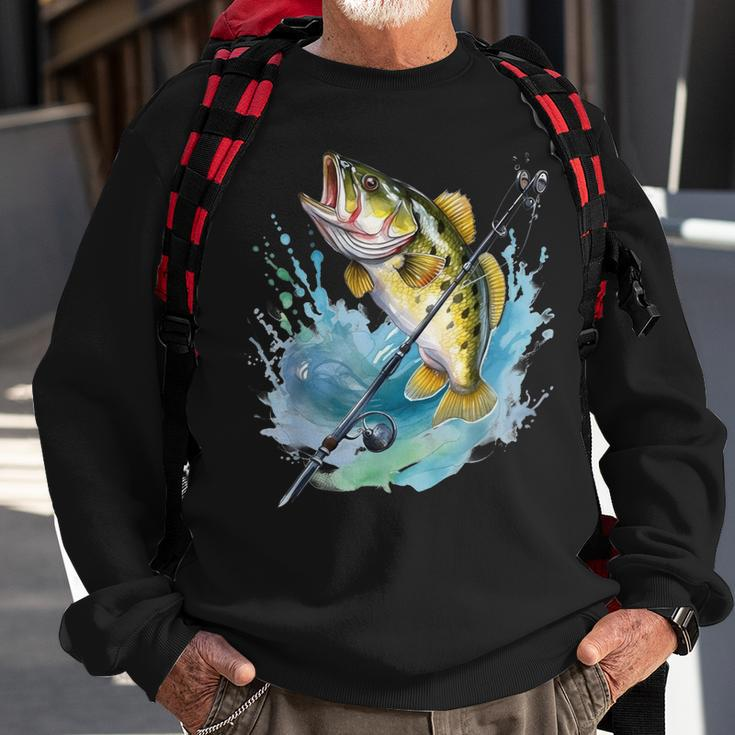 Large Mouth Bass Fish Funny Fishing Fisherman Men Boys Sweatshirt Gifts for Old Men