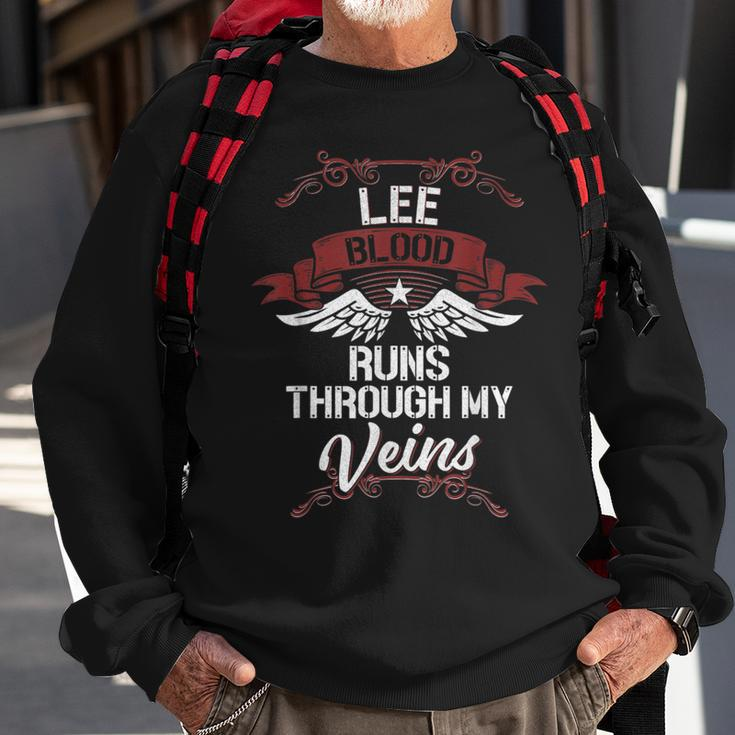 Lee Blood Runs Through My Veins Last Name Family Sweatshirt Gifts for Old Men