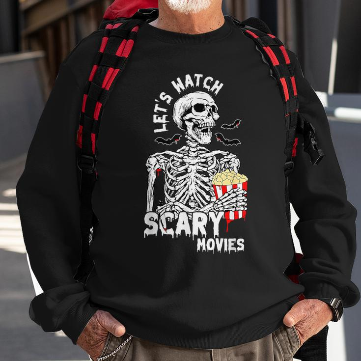 Let's Watch Scary Movies Skeleton Popcoin Halloween Costume Sweatshirt Gifts for Old Men