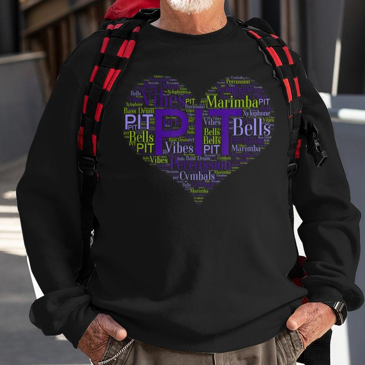 I Love Pit Marching Band Percussion Heart Word Cloud Sweatshirt Gifts for Old Men
