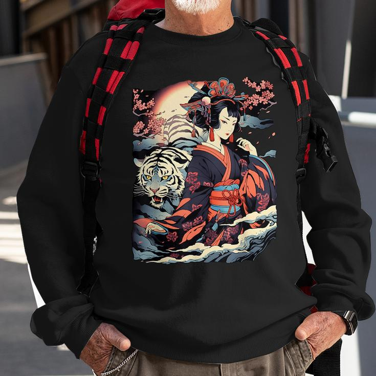 Make A Statement With This Bold Geisha And Tiger Tattoo Sweatshirt Gifts for Old Men