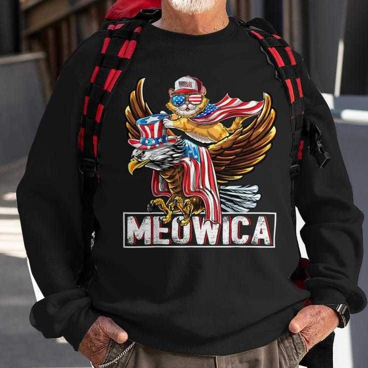 Meowica Cat Bald Eagle 4Th Of July Patriotic American Flag Sweatshirt Gifts for Old Men