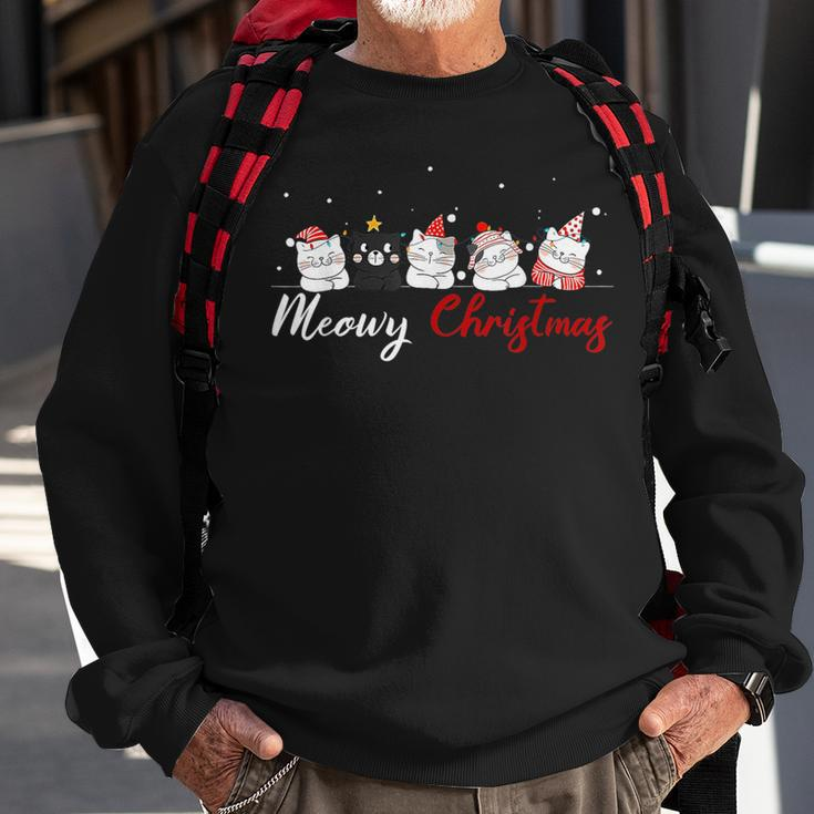 Meowy Catmas Santa Hat Xmas Cat Lover Christmas Lights Sweatshirt Gifts for Old Men
