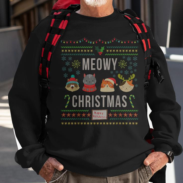 Meowy Christmas Cat Lover Tacky Ugly Christmas Party Sweatshirt Gifts for Old Men