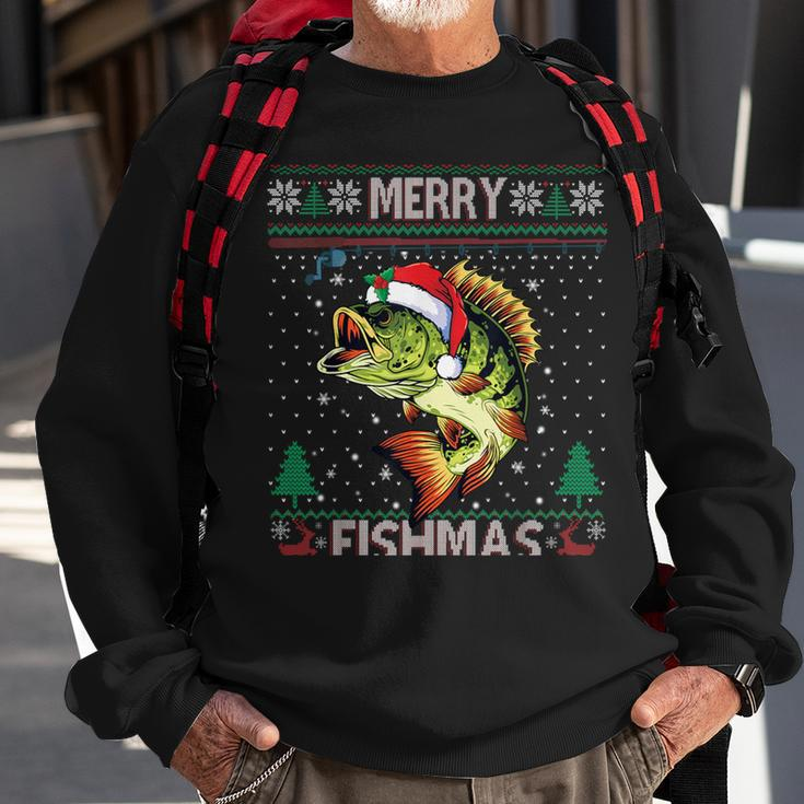 Merry Fishmas Bass Fish Fishing Christmas Ugly Sweater Xmas Sweatshirt Gifts for Old Men