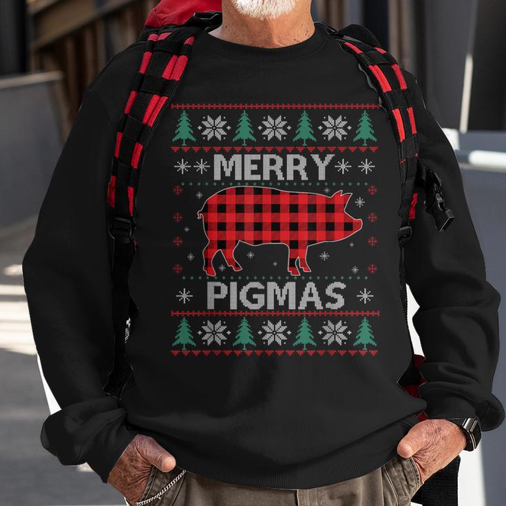 Merry Pigmas Christmas Pig Red Plaid Ugly Sweater Xmas Sweatshirt Gifts for Old Men