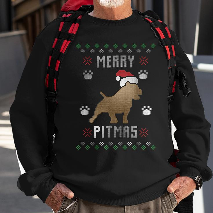 Merry Pitmas Ugly Christmas Sweater Pit Bull Lovers Sweatshirt Gifts for Old Men