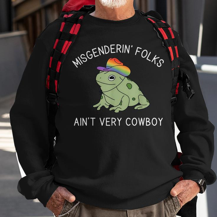 Misgenderin Folks Aint Very Cowboy Retro Frog Lgbtq Pride Sweatshirt Gifts for Old Men